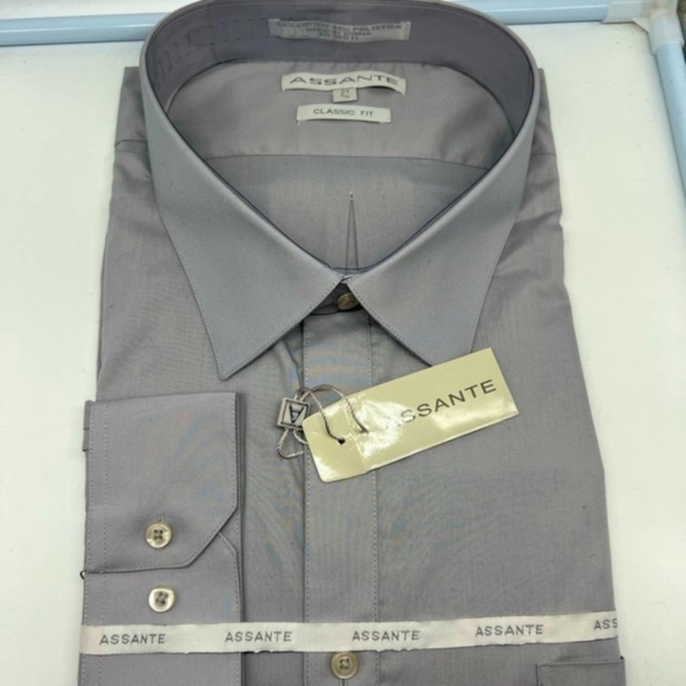 NEW ASSANTE men’s classic fit light silver dress shirt size 21 4/5